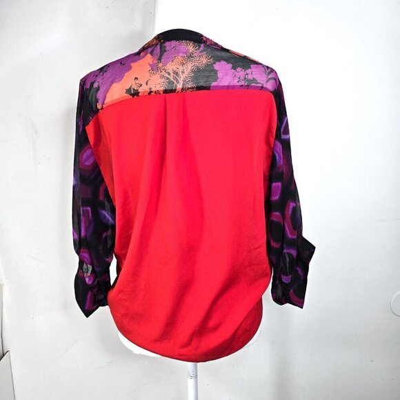 Anthropologie Fig and Flower Oversized Red Black Purple Floral Button Front Top - Picture 6 of 7